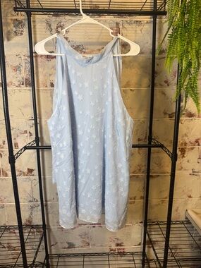 Light Blue Star Embroidered Halter Dress